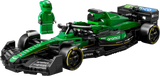 Coche de carreras LEGO Aston Martin F1 AMR24 en verde British Racing Green con pegatinas de patrocinadores oficiales, habitáculo accesible levantando el halo, neumáticos traseros anchos con inscripción Pirelli, maqueta de 20 cm de longitud para niños mayores de 10 años
