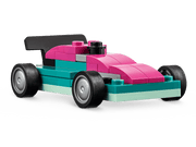 Coche de carreras LEGO rosa y turquesa del set Vehículos Creativos 11036 con ruedas negras
