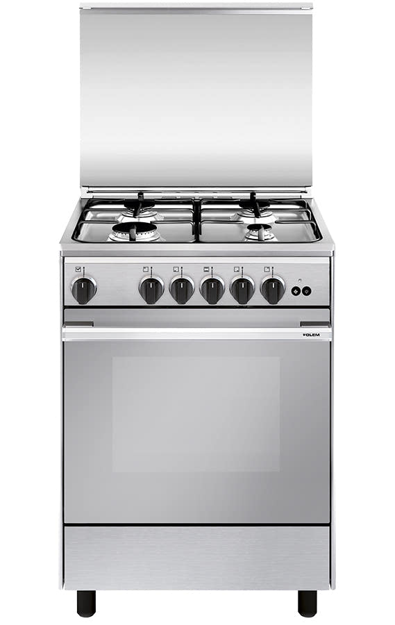 Cocina de gas Vitrokitchen UN55I de 53x50 cm en acero inoxidable con la tapa abatible levantada