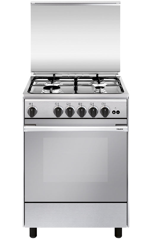 Cocina de gas Vitrokitchen UN55I de 53x50 cm en acero inoxidable con la tapa abatible levantada