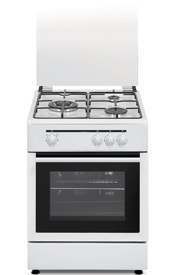 Cocina de gas Vitrokitchen CB5530 blanca de 50x55 cm con 3 fuegos y horno de gas
