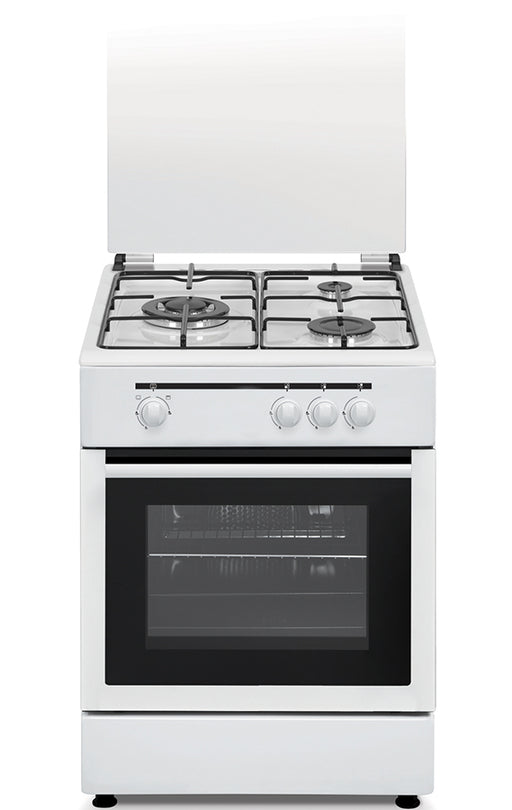 Cocina de gas Vitrokitchen CB5530 blanca de 50x55 cm con 3 fuegos y horno de gas