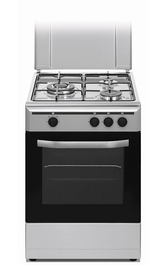 Cocina de gas Vitrokitchen CB5530 en acero inoxidable de 50x55 cm con la tapa levantada