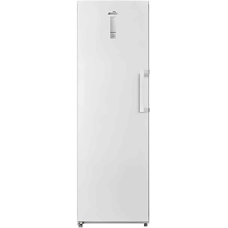 Congelador vertical ARTICA AFCV185W blanco de 259 litros con tecnología No Frost, 7 compartimientos y puertas abiertas mostrando el interior iluminado con LED
