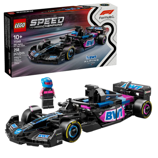 Construye el coche de Fórmula 1 Alpine A524 con LEGO 77248. Con 258 piezas, minifigura y diseño realista, es ideal para fans de la F1 y del motor.