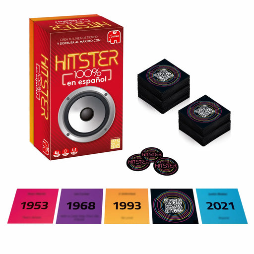 Contenido Hitster 100% en Español: cartas musicales con QR, fichas y tarjetas de años 1953-2021
