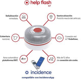 Contenido completo baliza Help Flash IoT V16: dispositivo, cable USB, estuche protector y manual de instrucciones
