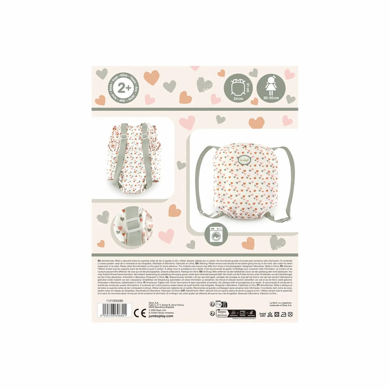 Contenido de la caja: Mochila Portabebés Amanda La Nina para muñecos de 30-46 cm
