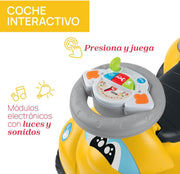 Correpasillos 2 en 1 CHICCO Billy Walk&Ride amarillo mostrando su diseño compacto con asiento cómodo, compartimento de almacenamiento bajo el asiento y estructura robusta ideal para niños en fase de desarrollo motor
