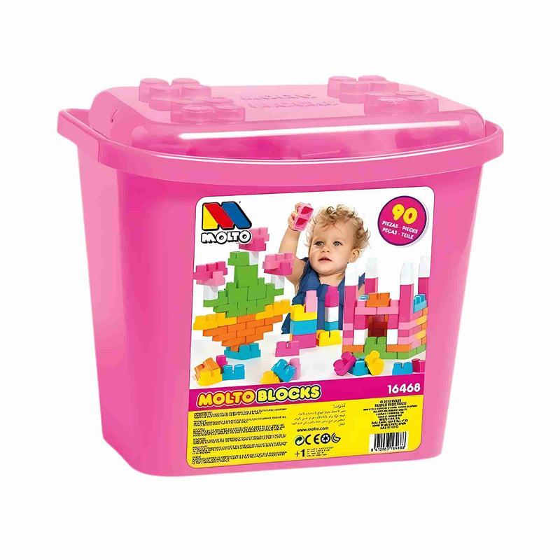 Cubeta con 90 piezas Moltó Blocks rosa
