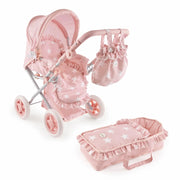 Cuco con ruedas Carlota Pink La Nina rosa con estrellas para muñecas 30-42cm
