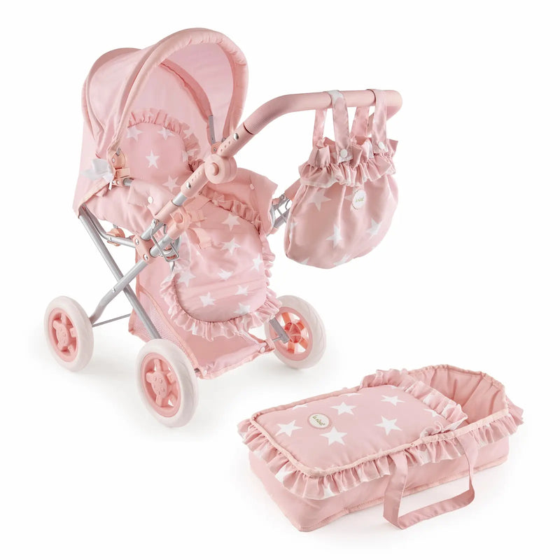 Cuco con ruedas Carlota Pink La Nina rosa con estrellas para muñecas 30-42cm
