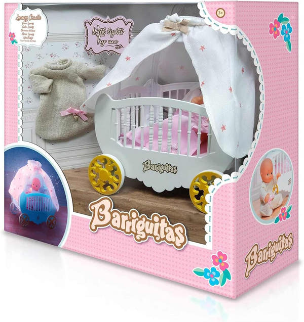Cuna Luxury Barriguitas de FAMOSA con diseño elegante para muñecas, accesorio de juego simbólico para niños
