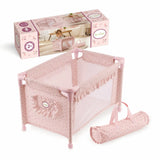 Cuna de viaje Olivia La Nina rosa pastel con flores para muñecas 30-52cm
