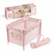 Cuna de viaje Olivia La Nina rosa pastel con flores para muñecas 30-52cm
