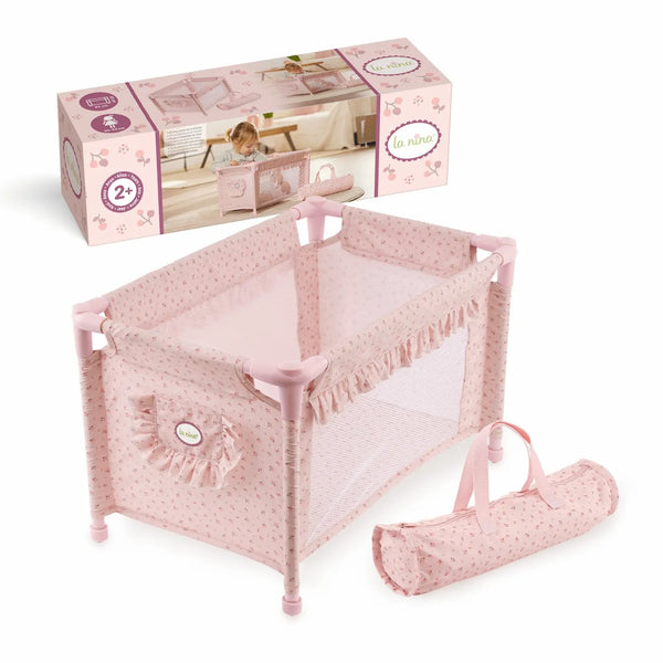 Cuna de viaje Olivia La Nina rosa pastel con flores para muñecas 30-52cm
