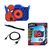 Contenido de la caja: cámara Spider-Man, funda, correa y cable USB