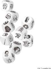 Dados Story Cubes Star Wars mostrando imágenes de personajes, naves y símbolos de la saga para inventar aventuras creativas
