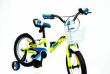 Detalle de la cesta frontal y manillar de la bicicleta UMIT Alice 16" verde, mostrando el diseño elegante con acabados de calidad y frenos seguros para niñas
