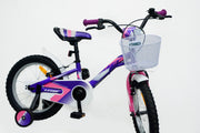 Detalle de la cesta frontal y manillar de la bicicleta UMIT Alice 16" violeta, mostrando el diseño elegante con acabados de calidad y frenos seguros para niñas

