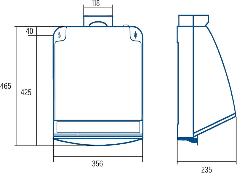 Detalle de la salida de humos y sistema de fijación del CATA 750L.
