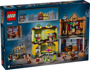 Detalle de la tienda de Quidditch con escoba flotante y equipo deportivo
