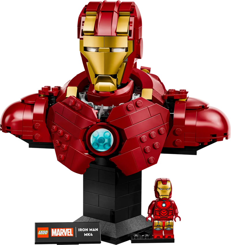 Detalle del casco de Iron Man LEGO con flaps y textura realista