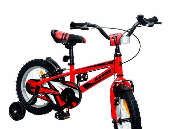 Detalle del cuadro y manillar de la bicicleta UMIT XS14 roja de 14 pulgadas con diseño ergonómico y acabados de calidad - Ref. 1416-1
