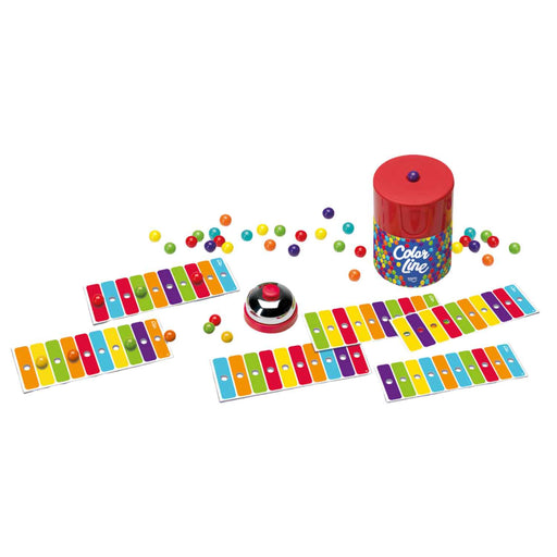 Detalle del mecanismo automático de expulsión de bolas del juego Cayro Colorline 332, mostrando el sistema de juego de rapidez y coordinación
