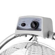 Detalle del panel de control del ventilador Orbegozo PWO-1946 con selector de velocidad y función oscilante
