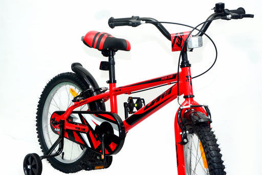 Detalle del sistema de frenos V-Brake y manillar ergonómico de la bicicleta UMIT XS18 18" roja, mostrando componentes de calidad y diseño deportivo para el aprendizaje seguro
