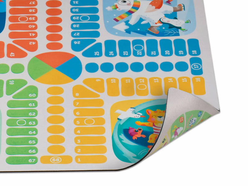 Detalle tablero Parchís neopreno Cayro 7041 - Casillas coloridas números ilustraciones animales juego mesa

