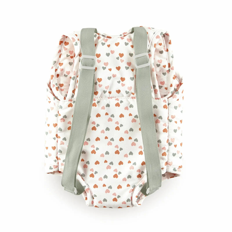 Detalle trasero de la mochila portabebés con tirantes ajustables en espiga verde
