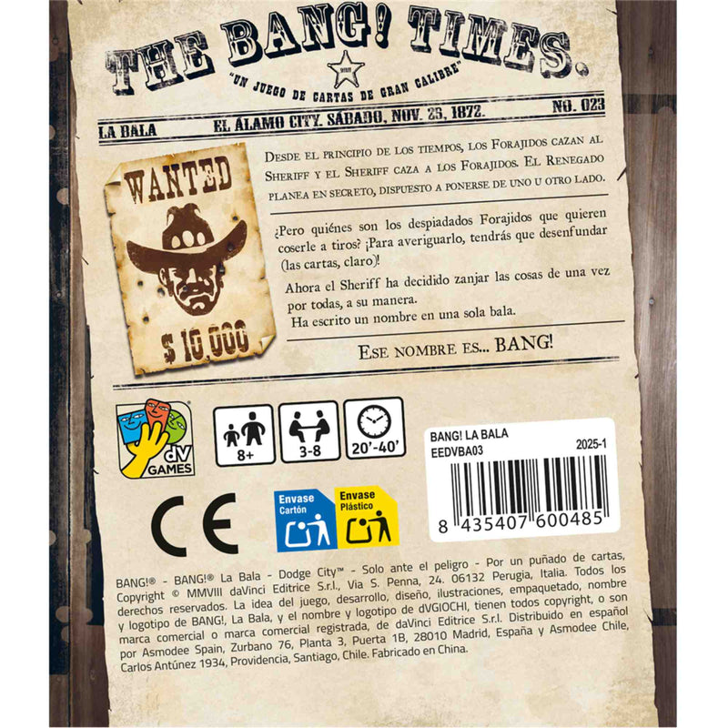 Detalle del contenido de Bang! La Bala, con sus expansiones y accesorios.





