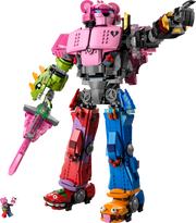 Detalles LEGO Fortnite Líder equipo meca 77078: minifigura piloto en cabina del pecho, espada incluida y articulaciones funcionales para poses dinámicas
