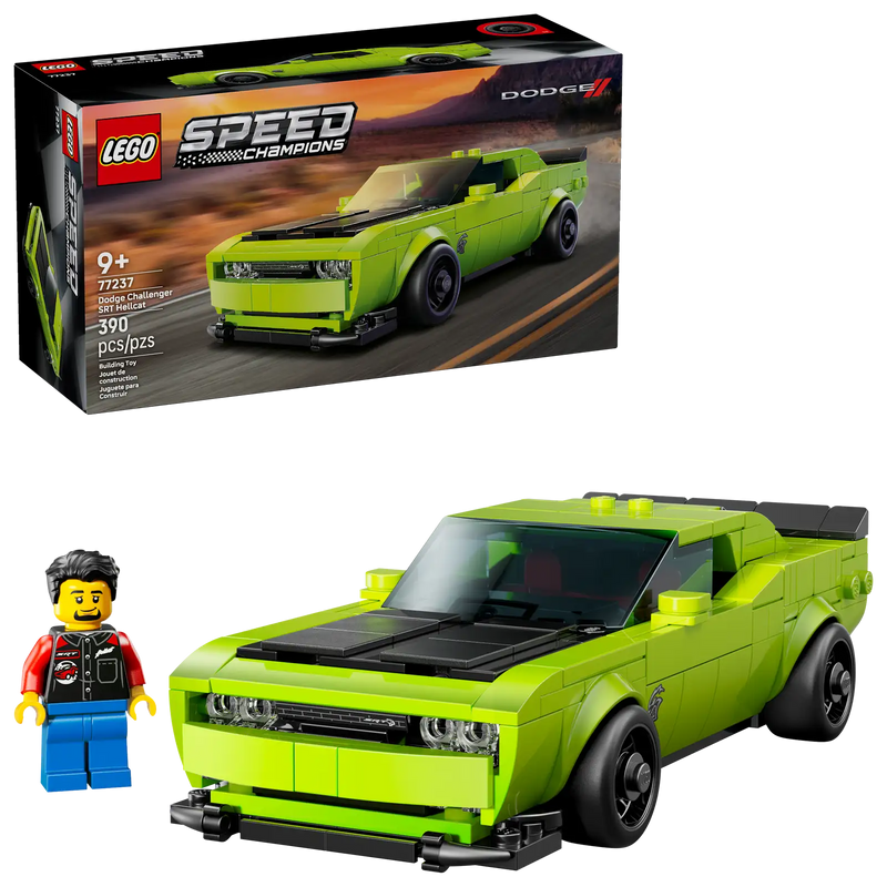 Detalles LEGO Speed Champions Dodge Challenger 77237: minifigura conductor, toma de aire del capó y características auténticas del SRT Hellcat
