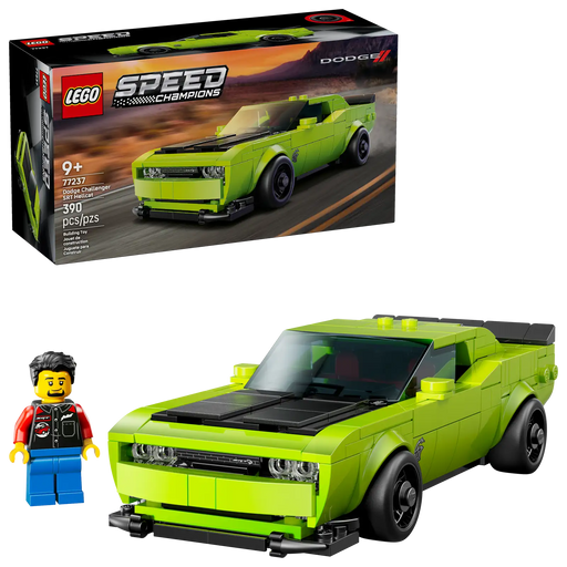 Detalles LEGO Speed Champions Dodge Challenger 77237: minifigura conductor, toma de aire del capó y características auténticas del SRT Hellcat
