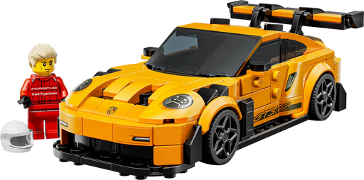 Detalles LEGO Speed Champions Porsche 911 GT3 RS 77239: minifigura conductor con casco, faros inconfundibles y silueta auténtica del GT3 RS

