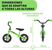 Bicicleta sin pedales Chicco First Bike Green Rocket en color verde con cuadro de metal ultraligero, ruedas antipinchazos y diseño deportivo para niños de 2 a 5 años hasta 25kg
