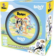 Dobble Bluey juego mesa cartas observacion velocidad caja frontal personajes Bluey Bingo familia perros azules diversión
