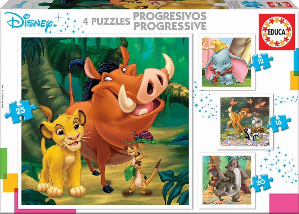 Educa Borrás Puzzles Progresivos 12-16-20-25 Disney Animals (18104)