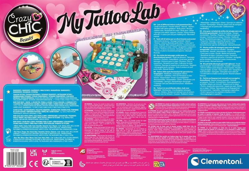 Ejemplos de tatuajes temporales creativos diseñados con el kit Tattoo Studio, mostrando diferentes estilos y patrones aplicados en la piel de forma segura
