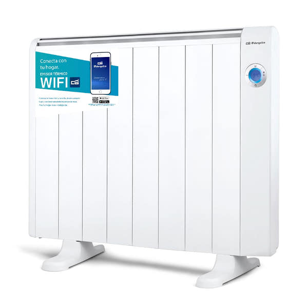 Emisor térmico Orbegozo RRW 1500 de 1500W con 8 elementos térmicos, cuerpo de aluminio blanco, display LCD digital y control WiFi de máxima potencia definitiva
