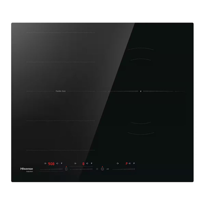 Encimera de inducción Hisense HI6352BSCE de 5 fuegos con zona flexible, superficie de vidrio cerámico negro, control táctil slider y función Power Boost 7400W
