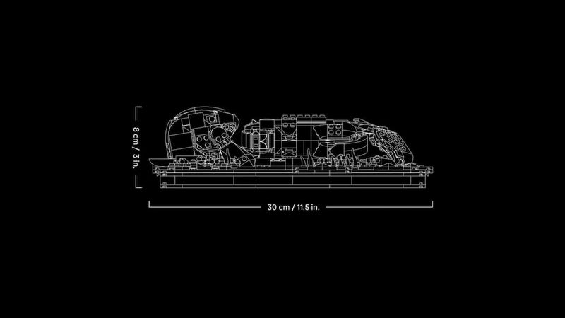 Esquema técnico LEGO 21366 nutrias dimensiones 30 cm ancho
