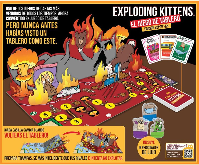 Exploding Kittens The Board Game - Edición Super Fan con tablero y fichas de calidad superior
