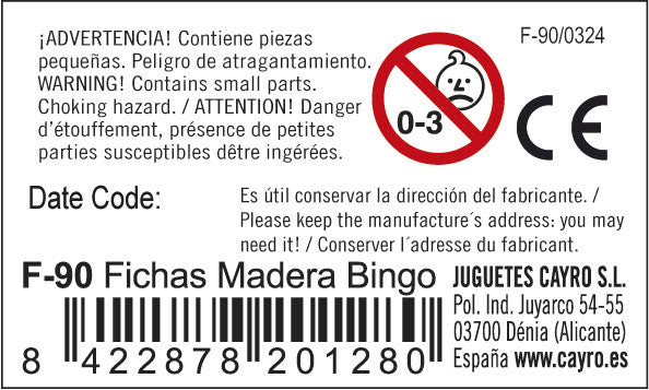 90 Fichas de Madera Marcadas a una Cara Cayro, imagen 2
