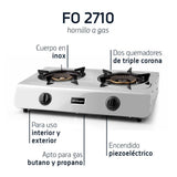 Infografía: Orbegozo FO 2710 Hornillo Gas 2 Fuegos Triple Corona Inox 7,7 kW