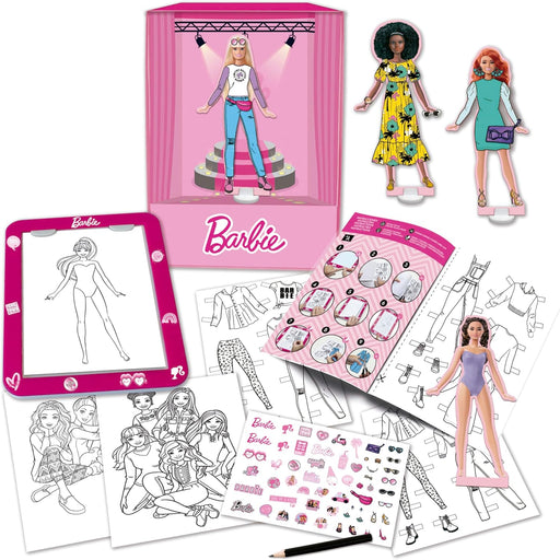Fashion Designer Barbie juego completo con materiales para diseñar vestidos, telas, estampados y accesorios variados, estimula la creatividad y motricidad fina, licencia oficial Barbie
