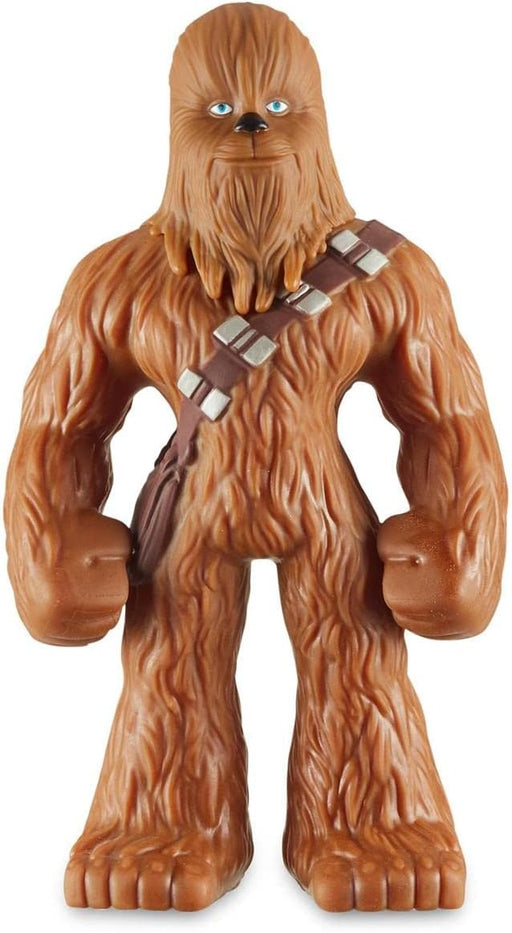 Figura Chewbacca estirable mostrando capacidad de elongación con brazos largos y textura de pelaje realista del noble Wookiee
